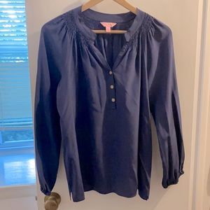 Navy silk Lilly Pulitzer top